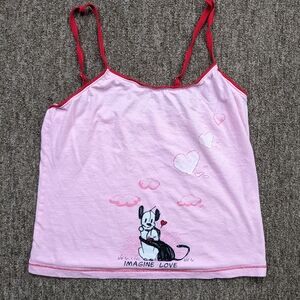Mutts Organic Imagine Love Spaghetti Strap Top Women's Medium Pink Cotton